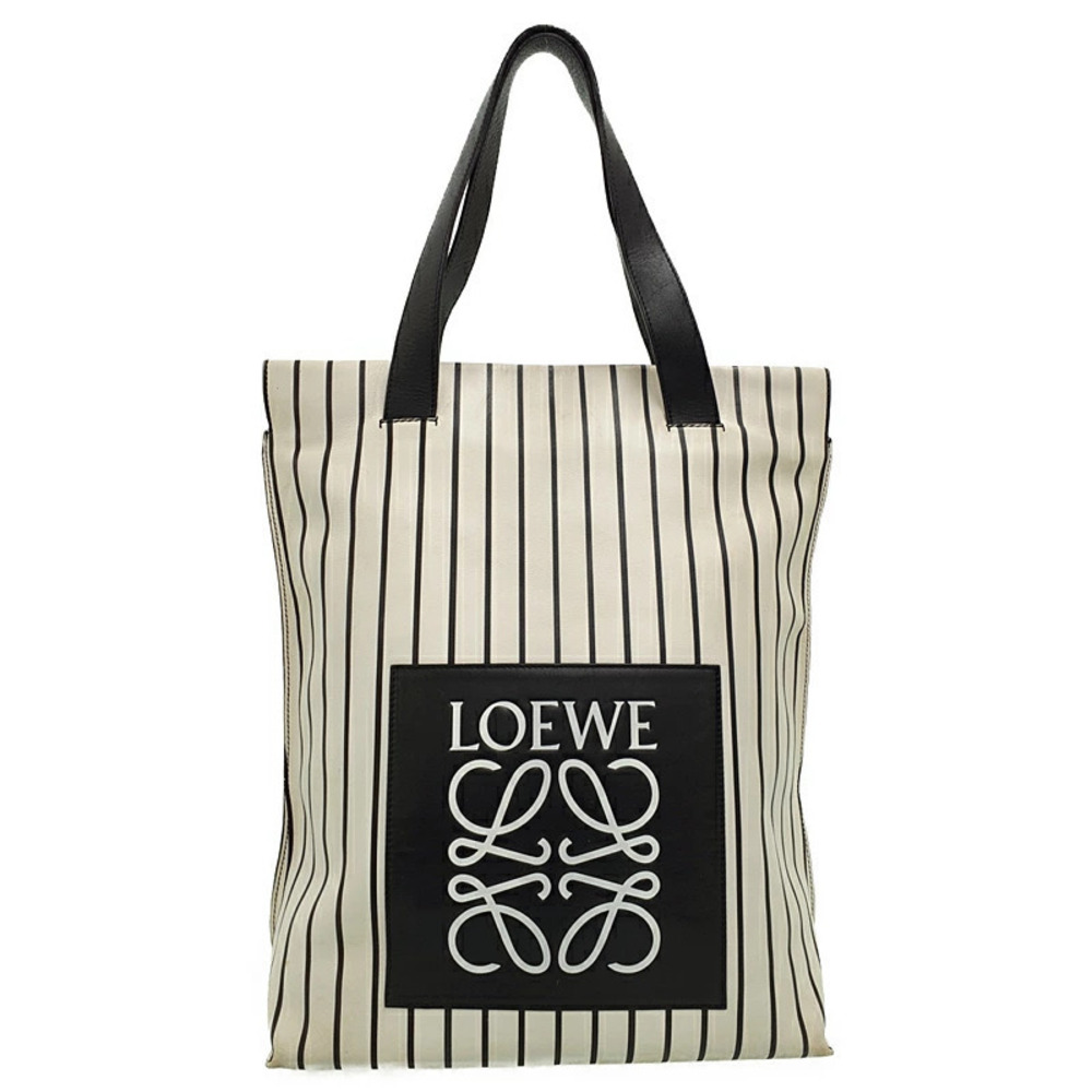 Loewe Anagram Leather Striped Tote Bag Anagram Logo White